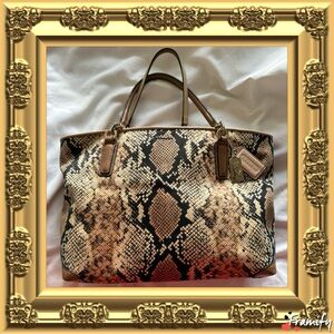 Coach Exotic Snake Print Tote - Tan and Black